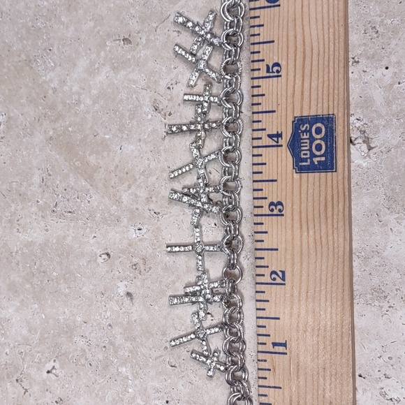 Silvertone Crystal Crosses Charm Bracelet - Picture 4 of 7